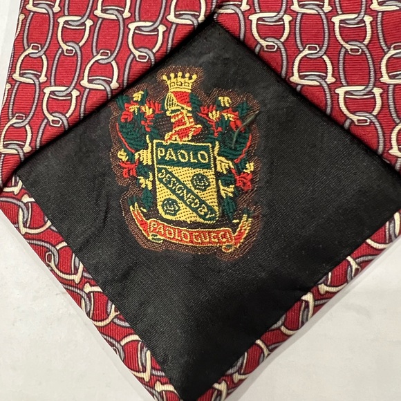 Vintage Paolo GUCCI TIE Burgundy linked Stirrups Silk Neck Tie Italy - Picture 4 of 6